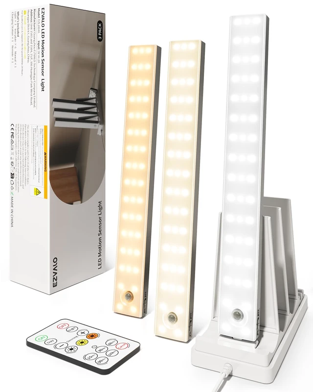 Alt view image 8 of 14 - 13inch Under Cabinet Lighting with Charging Station, 3200mAh Rechargeable Wireless Motion Sensor Lights, 96 LEDs, 3 Color Temps, Dimmable, Timer, Magnetic, with Remote for Kitchen (3 Pack)