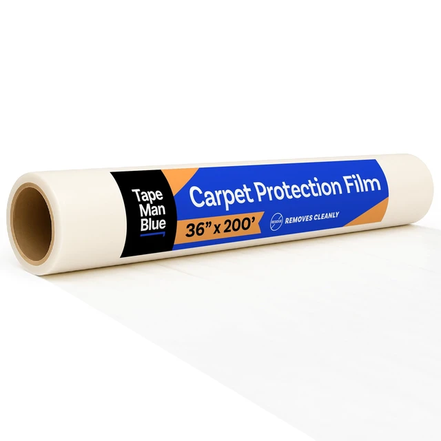Alt view image 8 of 14 - Carpet Protection Film 36" x 200' roll, Self Adhesive Plastic Carpet Protector Film with Clean Removal & Easy Unwind, Durable Protection Tape to Shield Your Surface from Dirt and Spills