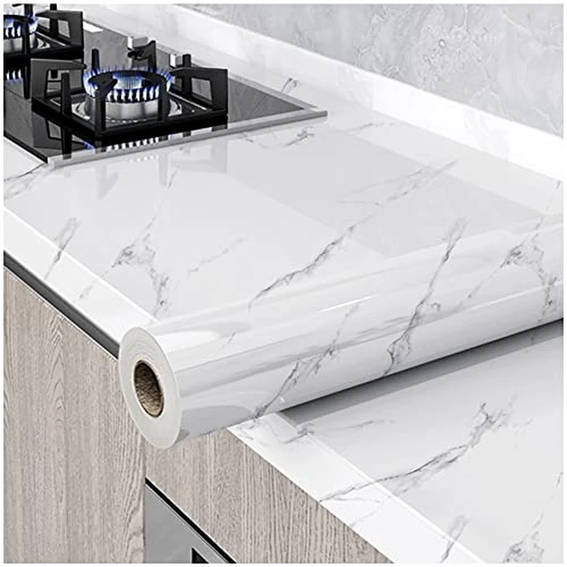 Alt view image 8 of 14 - Marble Contact Paper White Peel and Stick Wallpaper 23.6"×393" Glossy Marble Wallpaper Self Adhesive Removable Wallpapers Waterproof Countertop Paper for Cabinet Furniture Kitchen Vinyl