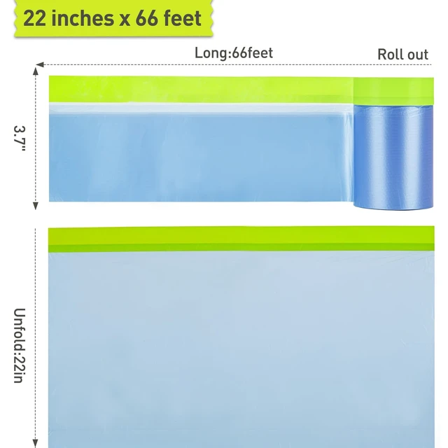 Alt view image 9 of 14 - Pre-Taped Masking Film for Painting - 22" x 66' Painters Plastic Sheeting with Automotive Paint Tape and Drape for Covering Cars, Walls, Windows and Furniture Protection (12 Rolls)