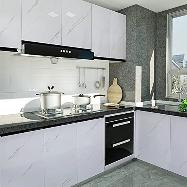 Alt view image 11 of 14 - Marble Contact Paper White Peel and Stick Wallpaper 23.6"×393" Glossy Marble Wallpaper Self Adhesive Removable Wallpapers Waterproof Countertop Paper for Cabinet Furniture Kitchen Vinyl