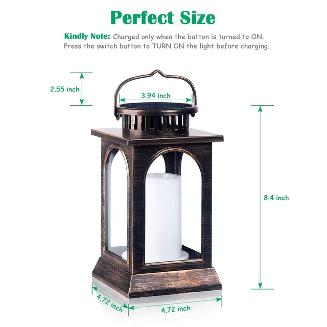 Alt view image 10 of 14 - Flickering Flame Solar Lights Outdoor Metal Hanging Lantern, 2 Pack Realistic Flame Effect, Charges in 6-8 Hours, 10-12-Hour Runtime, IP65 Waterproof, Auto On/Off for Patio, Garden and Porch