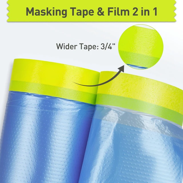 Alt view image 10 of 14 - Pre-Taped Masking Film for Painting - 22" x 66' Painters Plastic Sheeting with Automotive Paint Tape and Drape for Covering Cars, Walls, Windows and Furniture Protection (12 Rolls)