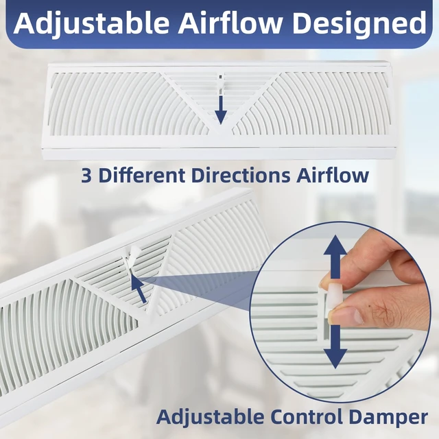 Alt view image 11 of 14 - 4Pack 15 inch Baseboard Register Vent for 15"Duct,Baseboard Diffusers Vent Steel Baseboard Diffuser,3 Way Maximum Air Flow,Smooth Adjust Lever,Wall Corner Base-Board Air Covers,15"Wx4.5"H x 2.75"Deep