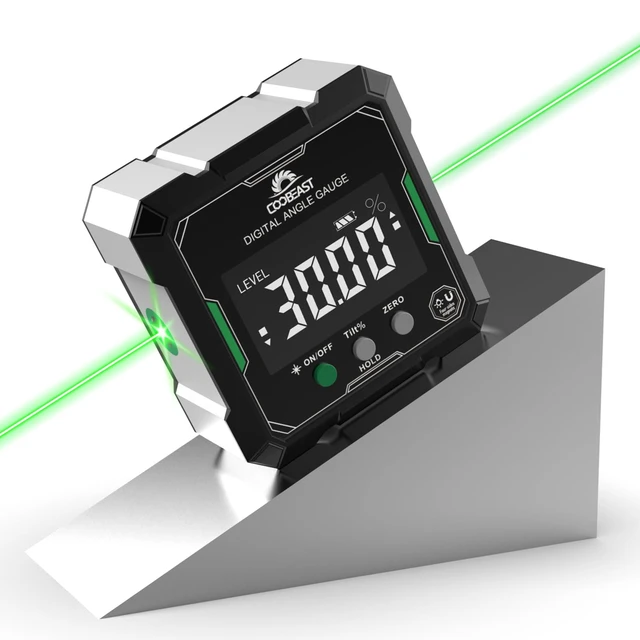 Alt view image 8 of 14 - Digital Angle Finder with Green Laser, 4-side Magnetic Digital Laser Level Rechargeable Mini Digital Angle Gauge Measuring Tool Cube Inclinometer with Backlight for Woodworking Tablesaw Gift for Men
