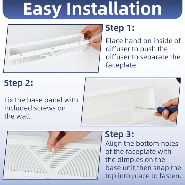 Alt view image 13 of 14 - 4Pack 15 inch Baseboard Register Vent for 15"Duct,Baseboard Diffusers Vent Steel Baseboard Diffuser,3 Way Maximum Air Flow,Smooth Adjust Lever,Wall Corner Base-Board Air Covers,15"Wx4.5"H x 2.75"Deep