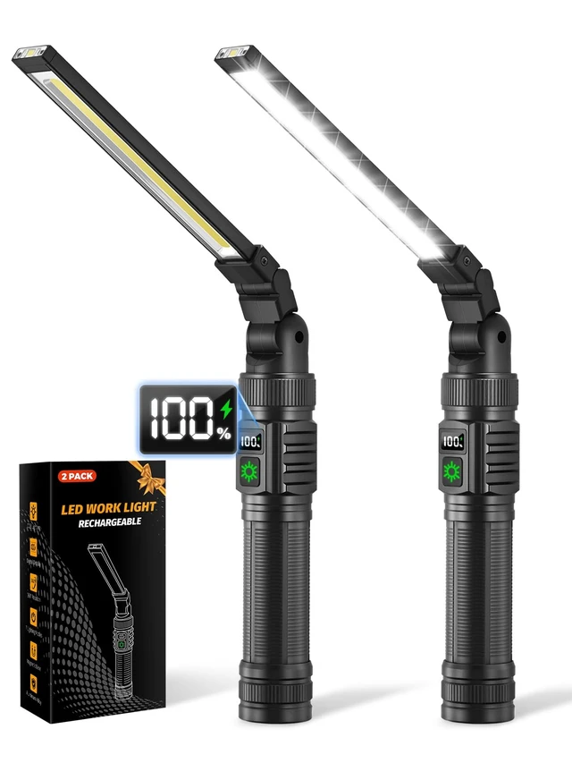 Alt view image 8 of 14 - 2Pack Magnetic Rechargeable LED Work Light/Flashlight for Mechanics All Aluminum, 1500 High Lumens, Digital Display, 7 Modes, 360° Rotation, for Car Repairing, Emergency, Gifts for Father