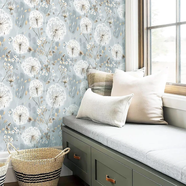 Alt view image 10 of 14 - Floral Wallpaper Peel and Stick Dandelion Contact Paper for Cabinet Dandelion Peel and Stick Wallpaper Floral Contact Paper 16.9"x393.7" Self Adhesive Removable Waterproof Drawers Decor Vinyl