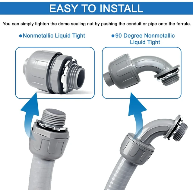 Alt view image 13 of 14 - Liquid-Tight Conduit 50 ft 8 Pieces Connector Kit,Electrical Conduit 1/2 Flexible Non Metallic Conduit UL Certification,Flexible Conduit with 5 Straight and 3 Degree Conduit Connector Fittings
