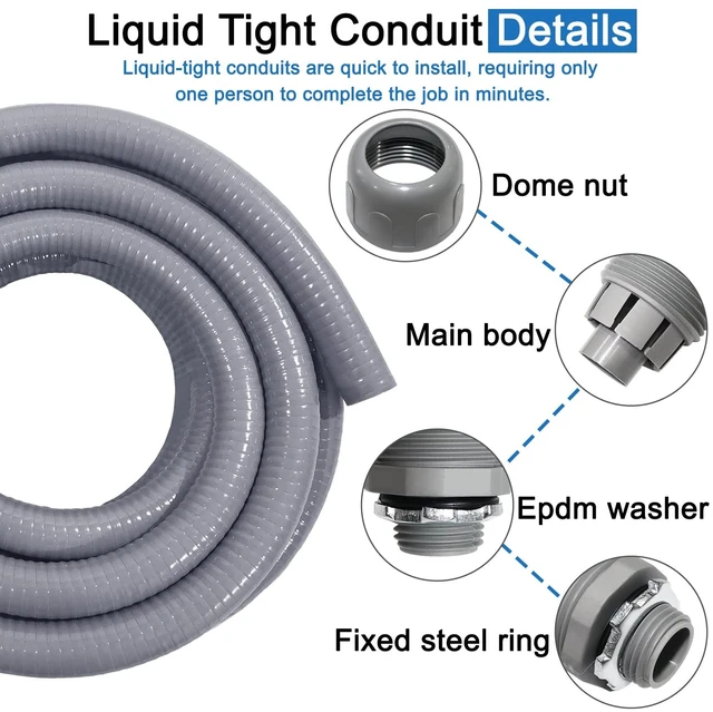 Alt view image 12 of 14 - Liquid-Tight Conduit 50 ft 8 Pieces Connector Kit,Electrical Conduit 1/2 Flexible Non Metallic Conduit UL Certification,Flexible Conduit with 5 Straight and 3 Degree Conduit Connector Fittings