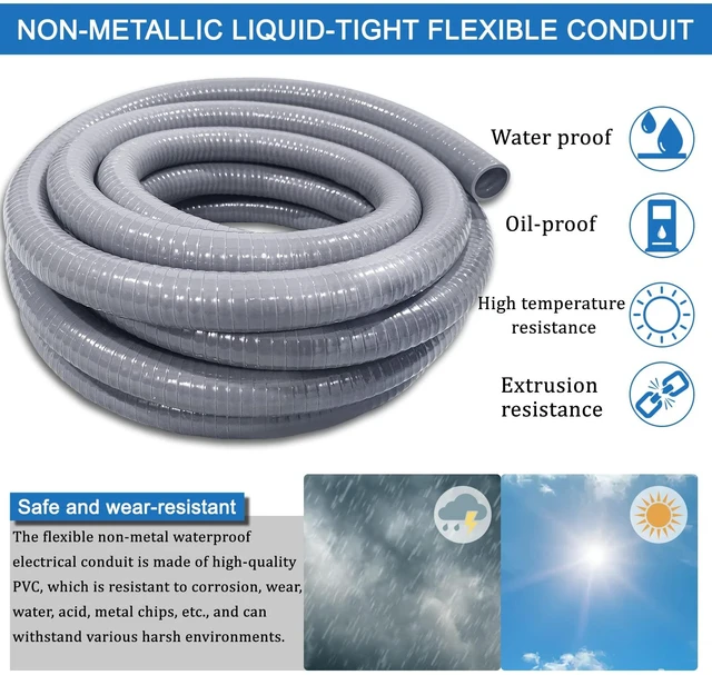 Alt view image 10 of 14 - Liquid-Tight Conduit 50 ft 8 Pieces Connector Kit,Electrical Conduit 1/2 Flexible Non Metallic Conduit UL Certification,Flexible Conduit with 5 Straight and 3 Degree Conduit Connector Fittings