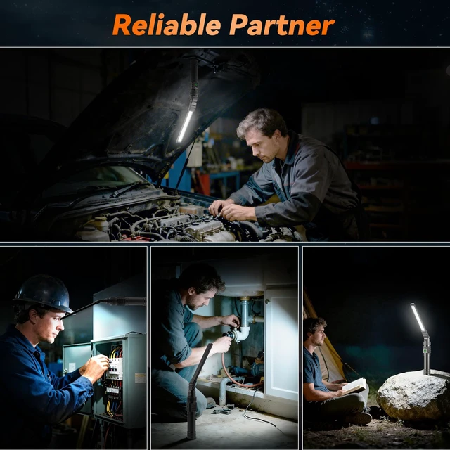 Alt view image 13 of 14 - 2Pack Magnetic Rechargeable LED Work Light/Flashlight for Mechanics All Aluminum, 1500 High Lumens, Digital Display, 7 Modes, 360° Rotation, for Car Repairing, Emergency, Gifts for Father