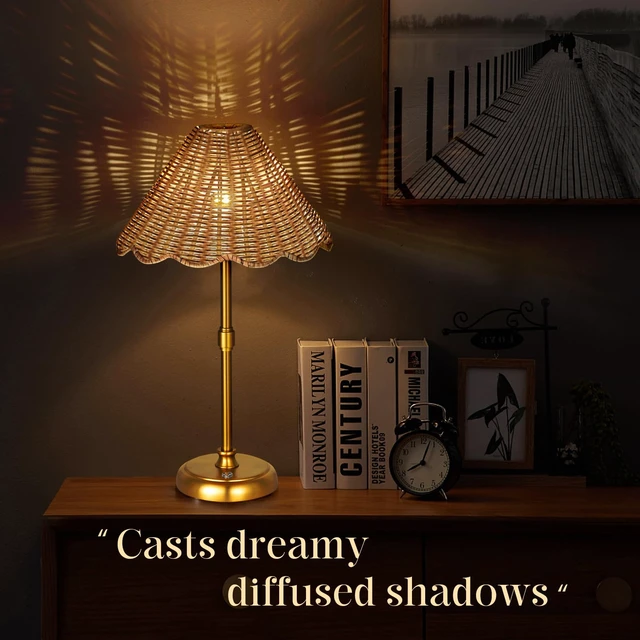 Alt view image 9 of 14 - Cordless Boho Rattan Table lamp, 5200-mAh Rechargeable Battery, 3-level Brightness Dimmable, Build-in Integrated LED 320 Lumen Max, Rattan Shade, for Bedside Restaurant Resort Hotel Dining Table