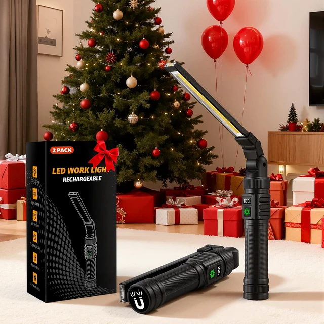 Alt view image 14 of 14 - 2Pack Magnetic Rechargeable LED Work Light/Flashlight for Mechanics All Aluminum, 1500 High Lumens, Digital Display, 7 Modes, 360° Rotation, for Car Repairing, Emergency, Gifts for Father