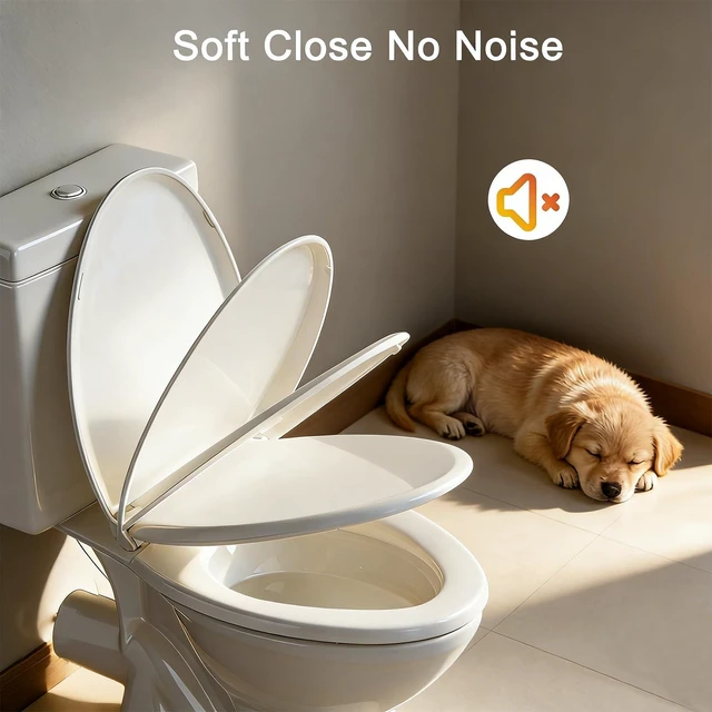 Alt view image 8 of 12 - Toilet Seat Elongated Almond, 18.5 x 14.2 Inch, Slow Close, Bottom-Mount Design, Fits 2-Piece Toilets, Durable & Easy to Install, PP Material Safe and Durable