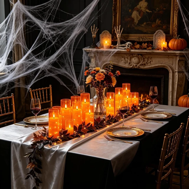 Alt view image 12 of 12 - Flickering Flameless LED Candles,Battery Operated Candles 9 Pcs with Embedded Star String,Acrylic LED Pillar Candles with Remote,Suitable for Home Decoration to Create an Atmosphere (Orange)