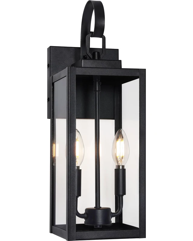 Alt view image 8 of 14 - 18" Large Outdoor Wall Light, 2-Light Black Exterior Sconce Waterproof, Rust-Resistant, Durable Metal with Clear Glass, Standard E12 Socket, Easy to Install