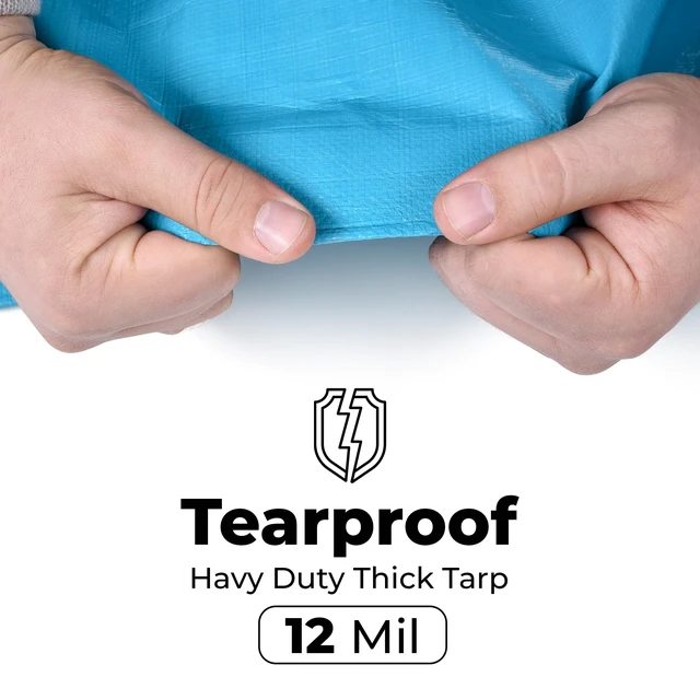 Alt view image 11 of 14 - Tarps Heavy Duty Waterproof 16x20 ft, 12 mil Thick Tarp Cover with Grommets UV-resistant, Rip & Tear Proof Blue Large Poly Tarp with Metal Grommets for Camping, Tents, Boats, RVs, Cars and Pool Cover