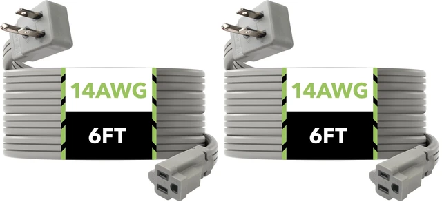 Alt view image 8 of 14 - 6ft Air Conditioner Extension Cord, 14 Gauge Heavy Duty Power Cord, Gray, 3 Prong Grounded Flat Plug, 15 Amps, for Indoor Air Conditioner, Refrigerator and All Major Appliances (Pack of 2)