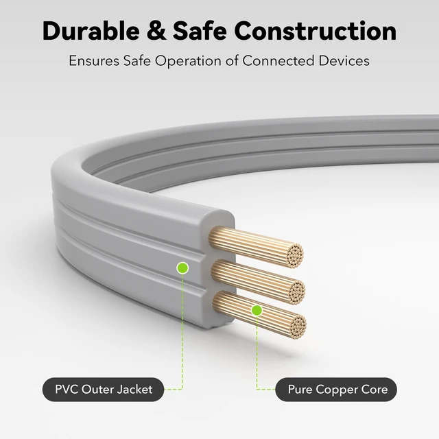 Alt view image 9 of 14 - 6ft Air Conditioner Extension Cord, 14 Gauge Heavy Duty Power Cord, Gray, 3 Prong Grounded Flat Plug, 15 Amps, for Indoor Air Conditioner, Refrigerator and All Major Appliances (Pack of 2)