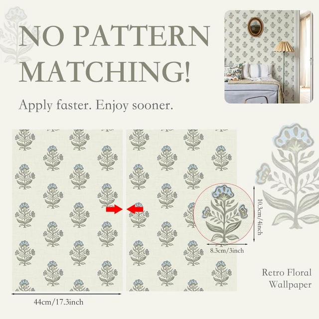 Alt view image 9 of 14 - Blue Floral Wallpaper Cottage Peel and Stick Wallpaper 17.3''x393'' Faux Linen Texture Contact Paper for Cabinets Removable Self-Adhesive Wall Paper for Bedroom Kitchen Renter Friendly Vinyl
