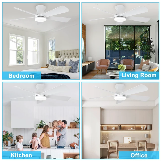 Alt view image 14 of 14 - Modern Ceiling Fan with Light: 42-Inch White Small Fans for Bedroom Indoor Outdoor - Dimmable Low Profile Ceiling Fans with Remote Control Flush Mount 5 Reversible White Blades 6 Speeds Timer
