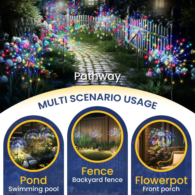 Alt view image 11 of 14 - 6 Pack Solar Firework Lights Outdoor, Garden Decor, Multicolored 120 LEDs, Fairy Design, Waterproof, Garden Decor, Solar Powered for Yard, Pathway, Flowerbed, Planter, Balcony, Gifts for Mom