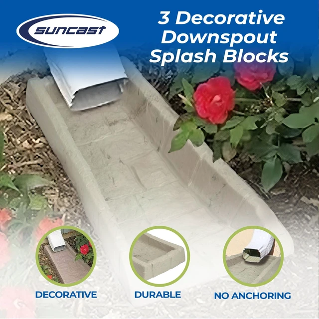 Alt view image 10 of 14 - SB24 Decorative Rain Gutter Downspout Garden Splash Block Taupe (3 Pack)