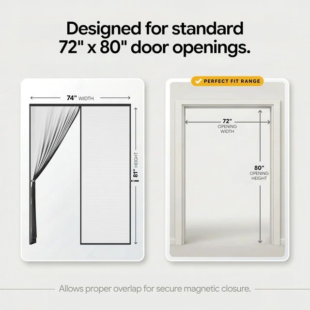 Alt view image 9 of 14 - Magnetic Screen Door - Self Sealing, Heavy Duty, Hands Free Mesh Partition Keeps Bugs Out - Pet and Kid Friendly - Patent Pending Keep Open Feature - 74 Inch x 81 Inch