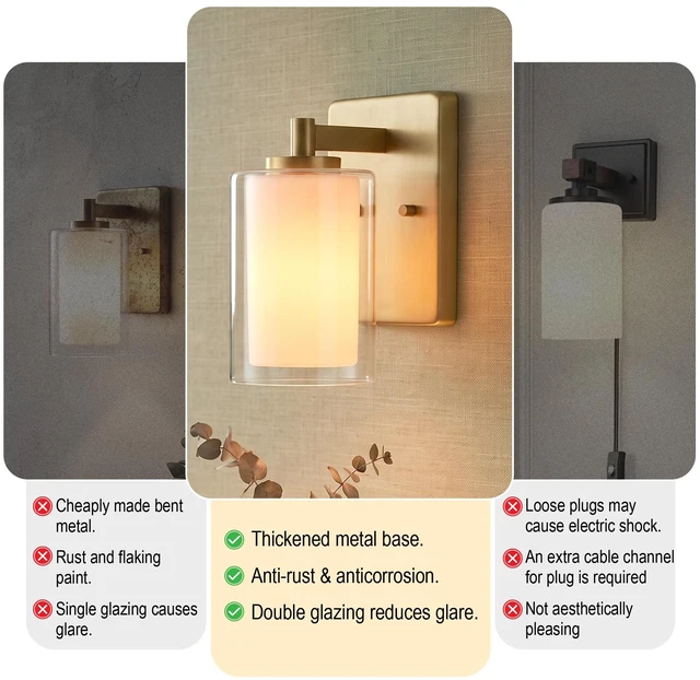 Alt view image 12 of 14 - Wall Sconces Set of Two, Modern Gold Vanity Wall Lights Double Clear Glass Shades With E26 Base, Farmhouse Wall Lights For Bathroom, Bedroom, Living Room, Mirror And Hallway