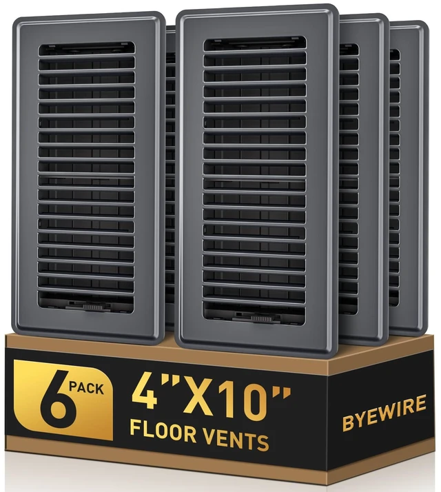 Alt view image 8 of 14 - 4x10 Floor Register, 6 Pack Gray Floor Vent Covers for Home Floor Sidewall Heavy Duty Steel Walkable Floor Vents, Quiet & Adjustable Air Vent Covers, Rust Proof Finish 4" x 10'' Floor Grates