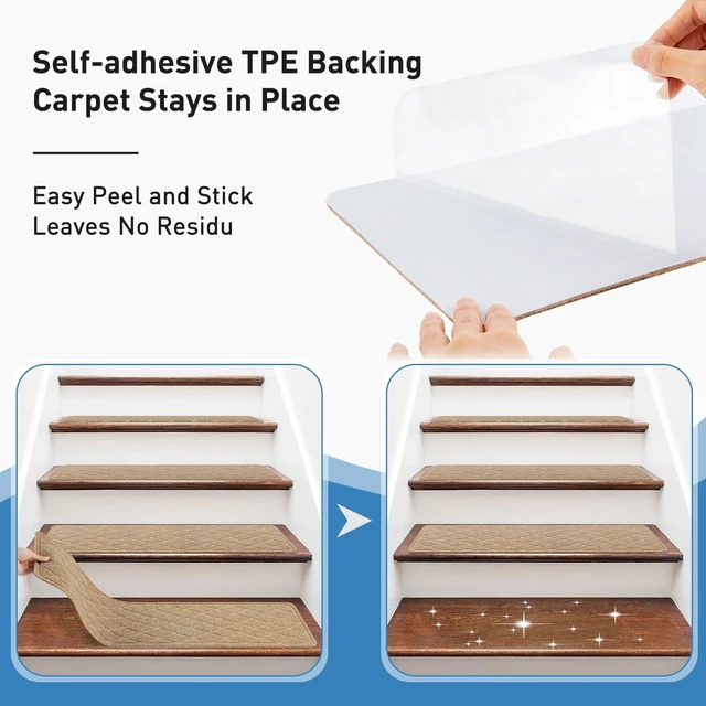 Alt view image 11 of 14 - Non Slip Stair Treads for Wooden Steps,15 Pack 8" X 30" Stairs Carpet Treads Indoor with Reusable Peel and Stick Adhesive for Kids Elders and Pets,Polyester TPR Backing