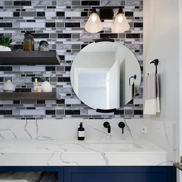 Alt view image 14 of 14 - Peel and Stick Backsplash Wallpaper Kitchen Backsplash Wallpaper 17.7inch x 393.7inch Tile Contact Paper Kitchen Peel and Stick Countertops Waterproof Contact Paper for Bathroom Tile Vinyl