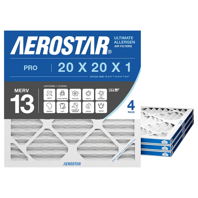 Alt view image 8 of 14 - Air Filter 20x20x1 MERV 13 AC Filter, HVAC, Furnace Filter, 4 Pack ACTUAL SIZE (19.75 x 19.75 x 0.75) AC Filter, Furnace Filter, Allergies, Dust, Pet Dander & Smoke MERV 13 (MPR 1500 / FPR 10)