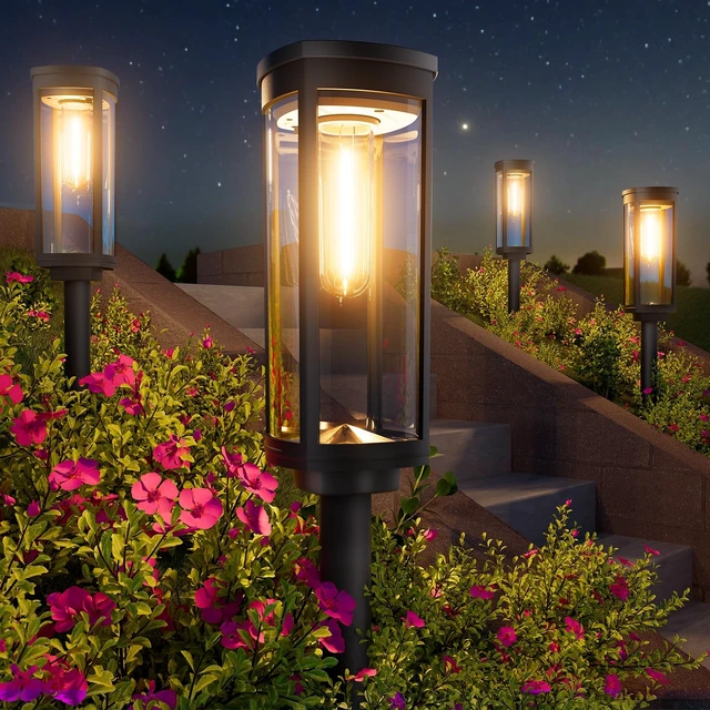 Alt view image 8 of 14 - Solar Pathway Lights, 6 Pack, Warm White, IP65 For pathways and gardens, Tall Sidewalk Lights Waterproof pair auto on/off with 1124 h runtime for garden borders