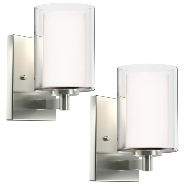 Alt view image 8 of 14 - Wall Sconces Set of Two, Modern Brushed Nickel Vanity Wall Lights Double Clear Glass Shades With E26 Base, Farmhouse Wall Lights For Bathroom, Bedroom, Living Room, Mirror And Hallway