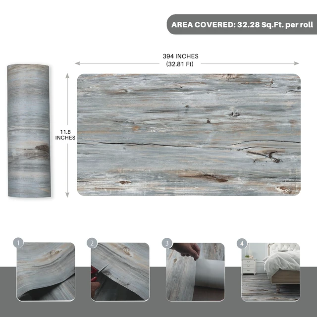 Alt view image 9 of 14 - Wood Grain Peel and Stick Floor Tiles, 11.8" W × 394" L, TideWashed Soft woodlook finish, Good for renters and DIY users, Nonslip texture, Waterproof, Budgetfriendly option, Easy to use