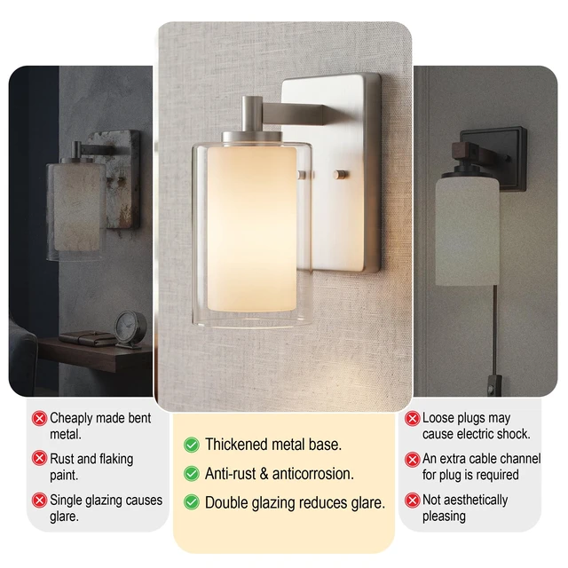 Alt view image 12 of 14 - Wall Sconces Set of Two, Modern Brushed Nickel Vanity Wall Lights Double Clear Glass Shades With E26 Base, Farmhouse Wall Lights For Bathroom, Bedroom, Living Room, Mirror And Hallway