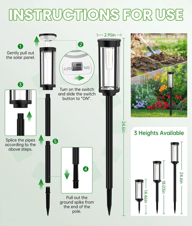 Alt view image 14 of 14 - Solar Pathway Lights, 6 Pack, Warm White, IP65 For pathways and gardens, Tall Sidewalk Lights Waterproof pair auto on/off with 1124 h runtime for garden borders