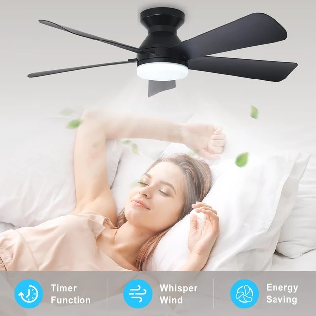 Alt view image 14 of 14 - Modern Ceiling Fan with Light: 42-Inch Black Small Fans for Bedroom Indoor Outdoor - Dimmable Low Profile Ceiling Fans with Remote Control Flush Mount 5 Reversible Black Blades 6 Speeds Timer