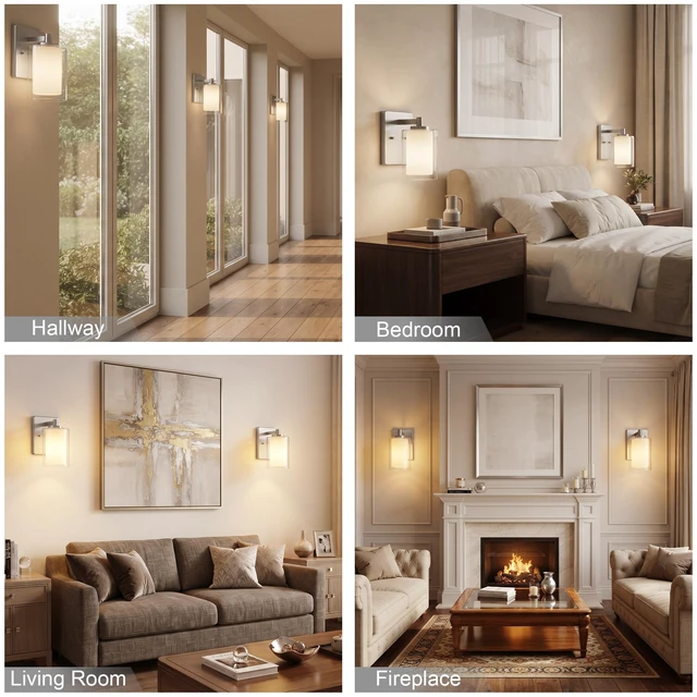 Alt view image 11 of 14 - Wall Sconces Set of Two, Modern Brushed Nickel Vanity Wall Lights Double Clear Glass Shades With E26 Base, Farmhouse Wall Lights For Bathroom, Bedroom, Living Room, Mirror And Hallway