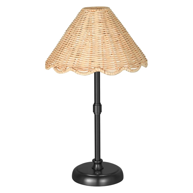 Alt view image 8 of 14 - Cordless Boho Rattan Table Lamp Black, 5200-mAh Rechargeable Battery, 3-Level Brightness Dimmable, Build-in Integrated LED 320 Lumen Max, Rattan Shade, for Bedside Restaurant Dining Table