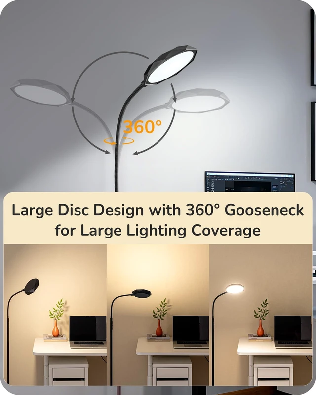 Alt view image 10 of 14 - LED Floor Lamp 1300LM Super Bright Reading Floor Lamps Black Dimmable, 4CCT, Remote & Touch Control, Adjustable Gooseneck, Dual Timer Design, for Bedroom, Living Room, Office