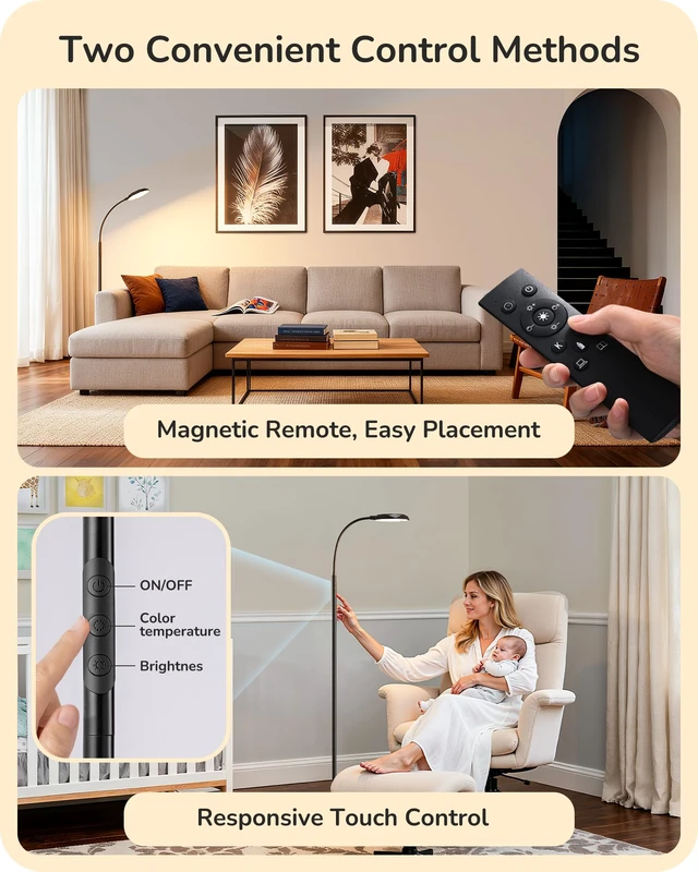 Alt view image 12 of 14 - LED Floor Lamp 1300LM Super Bright Reading Floor Lamps Black Dimmable, 4CCT, Remote & Touch Control, Adjustable Gooseneck, Dual Timer Design, for Bedroom, Living Room, Office