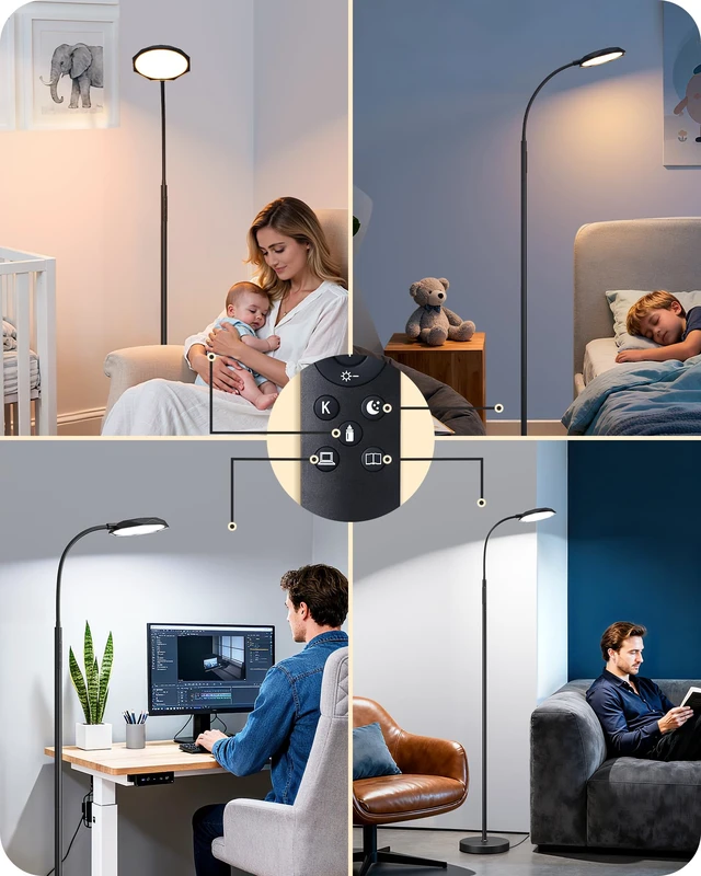Alt view image 14 of 14 - LED Floor Lamp 1300LM Super Bright Reading Floor Lamps Black Dimmable, 4CCT, Remote & Touch Control, Adjustable Gooseneck, Dual Timer Design, for Bedroom, Living Room, Office