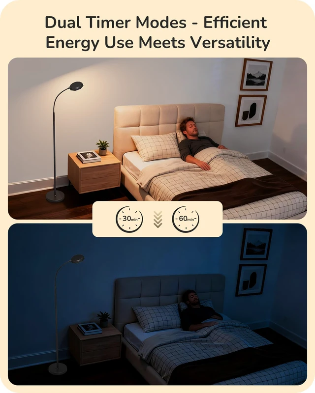Alt view image 13 of 14 - LED Floor Lamp 1300LM Super Bright Reading Floor Lamps Black Dimmable, 4CCT, Remote & Touch Control, Adjustable Gooseneck, Dual Timer Design, for Bedroom, Living Room, Office