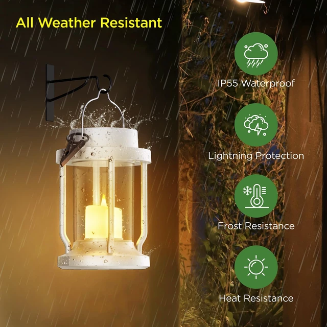 Alt view image 5 of 6 - Solar Lantern Outdoor & Indoor Use Hanging Solar Lights with Realistic Flickering Flameless Candle, Weatherproof for Gardens, Patios, Trees, and Lawns (White, 4 Pack)