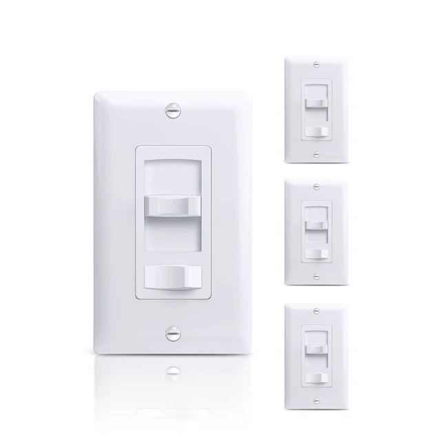 Alt view image 8 of 14 - Slide Dimmer Light Switch, Single Pole/3-Way Rocker Dimmer, 4 Pack Full Range Slide Control Dimmer Switches for 300W LED/CFL or 600W INC/HAL Bulbs, No Neutral Wire Required, ETL Listed, White