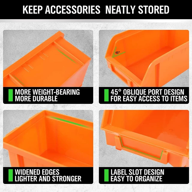 Alt view image 10 of 14 - 30-Bin Wall-Mounted Storage Bins, Heavy-Duty Garage Tool Organizer for Screws, Nuts, Bolts, Nails, Small Hardware Parts - Easy Installation and Customizable