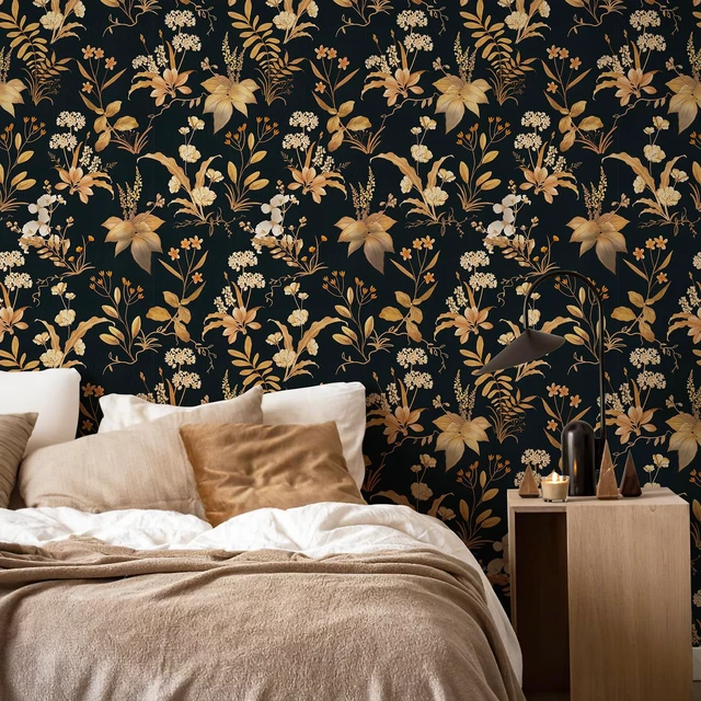 Alt view image 11 of 14 - Vintage Floral Peel and Stick Wallpaper 17.3" x 480" Black Gold Botanical Contact Paper, Removable Wall Paper, Renter Friendly, for Cabinets, Furniture, DIY Decor